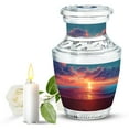 thumbnail image 1 of JAGASY Beach Handmade Urn for Mother, Blue Keepsake Small Urns for Human Ashes, Ocean Sunset Orange Clouds Decorative Urns for Parents, Yellow Burial Urn for Father, (3 Inch), 1 of 7