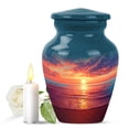thumbnail image 1 of JAGASY Beach Handmade Urn for Sister, Blue Small Urns for Human Ashes Keepsake, Ocean Sunset Orange Clouds Decorative Urns for Siblings, Yellow Memorial Urn for Brother, (3 Inch), 1 of 7