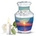 thumbnail image 1 of JAGASY Beach Memorial Urn for Sister, Green Small Urns for Human Ashes Keepsake, Ocean Sunset Orange Clouds Decorative Urns for Siblings, Yellow Miniature Urn for Brother, (3 Inch), 1 of 7
