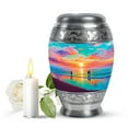 thumbnail image 1 of JAGASY Beach Mini Urn for Ashes Adult Male, Teal Keepsake Urns for Human Ashes for Women, Ocean Beach Sunset Orange Yellow Clouds Decorative Urns, Small Funeral Urn for Mother & Father, (3 Inch), 1 of 7