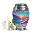 thumbnail image 1 of JAGASY Beach Small Urn for Ashes Adult Female, Teal Keepsake Urns for Human Ashes for Men, Ocean Sunset Orange Blue Clouds Decorative Urns, Yellow Mini Funeral Urn for Boys & Girls, (3 Inch), 1 of 7