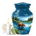 thumbnail image 1 of JAGASY Bear Small Urn for Sister, Blue Urn for Human Ashes Keepsake, River Trees Mountain & Blue Sky Decorative Urns for Siblings, Memorial Tiny Urns for Brother, (3 Inch), 1 of 7