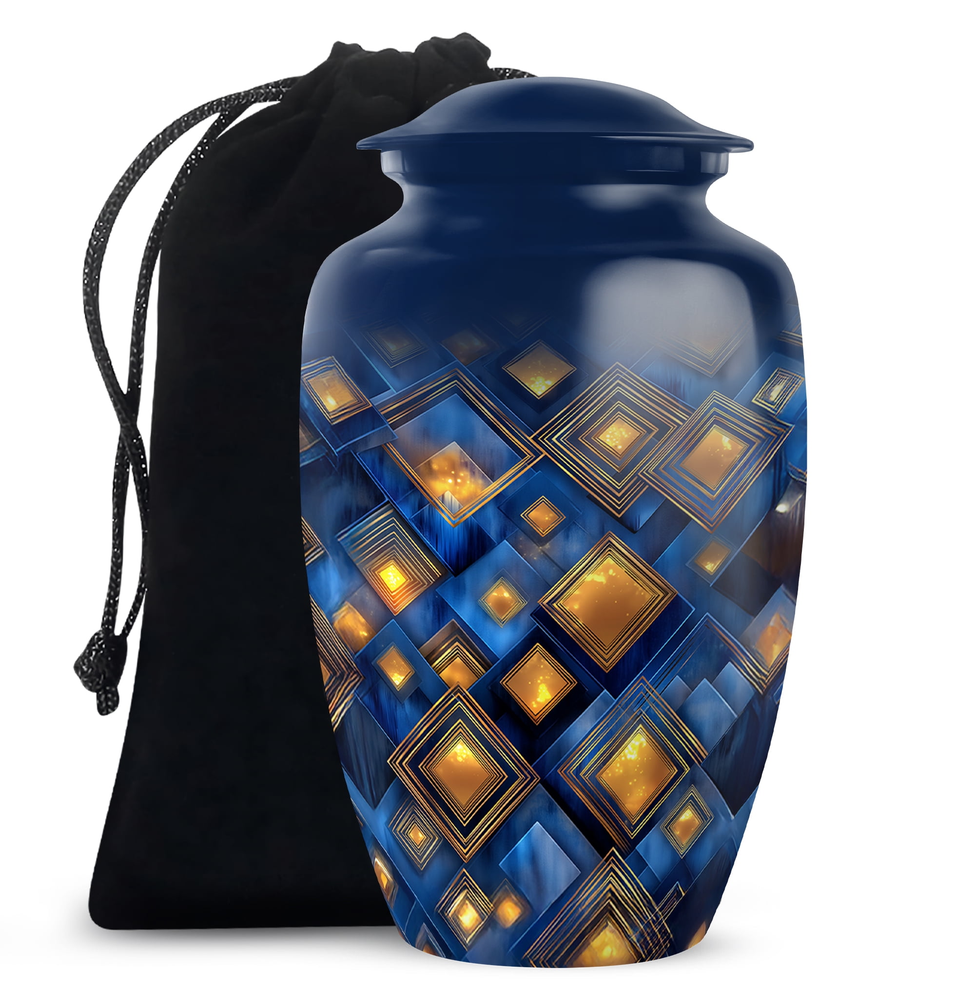 JAGASY Blue Large Urns for Parents - Golden Pattern Cremation Urns ...