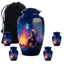 JAGASY Brave American Combo Urns for Parents, Starry Sky Moon & Campfire Decorative Urn for Mom & Dad, Blue Large Urns for Human Ashes, Small Keepsake Cremation Urn, (1 Large, 10" & 4 Small, 3")