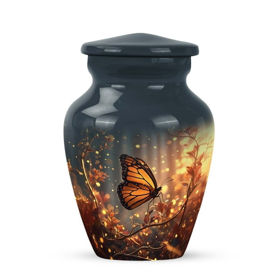 JAGASY Butterfly Memorial Urns for Man & Women - Orange Butterfly Small Urn for Mom - Funeral Cremation Urns for Human Ashes - Grey Keepsake Urn for Ashes Adult Male - ( 3 Inch)