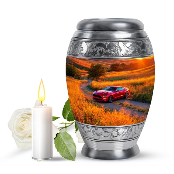 JAGASY Car Urns for Human Ashes Memorial - Little Cremation Urn for Ashes Adult Male Race Car - Small Sunset Urn for Adult Male Father - Burial Tiny Urns for Loved One - 3 Inch