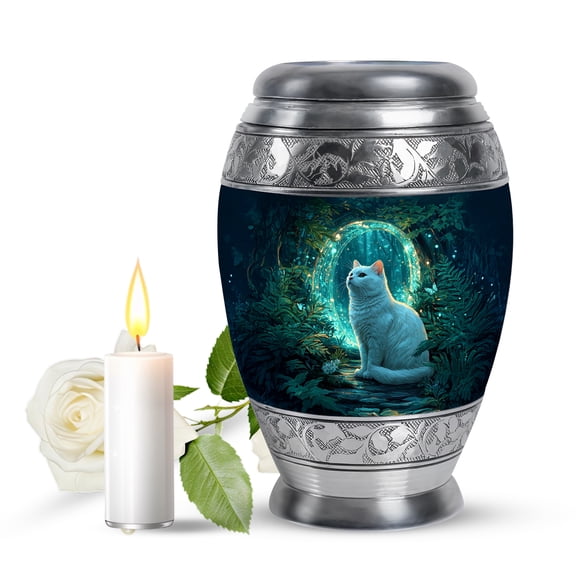 JAGASY Cat Urn for Male Ashes - White Kitten Urns for Ashes Adult Human - Urn for Memorial Funeral - Cremation Urns for Mom & Dad - Small Keepsake 3 Inch