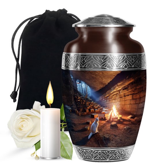 JAGASY Cat Urns for Mother & Father - 10" Campfire Urn for Male Female Ashes - Large Cremation Urns for Human Ashes - Large Urn for Burial & Memorial