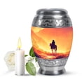 thumbnail image 1 of JAGASY Cowboy Tiny Urn for Mother, Orange Mini Urns for Human Ashes Keepsake, Raining Clouds Mountain Decorative Urns for Father, Horse Miniature Urn for Parents, (3 Inch), 1 of 7