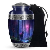 JAGASY Deer Large Urn for Ashes Adult Female - Blue Urn for Ashes for Women - Forest River Trees Decorative Memorial Urns - Purple Cremation Urns for Friends - (10 Inch)