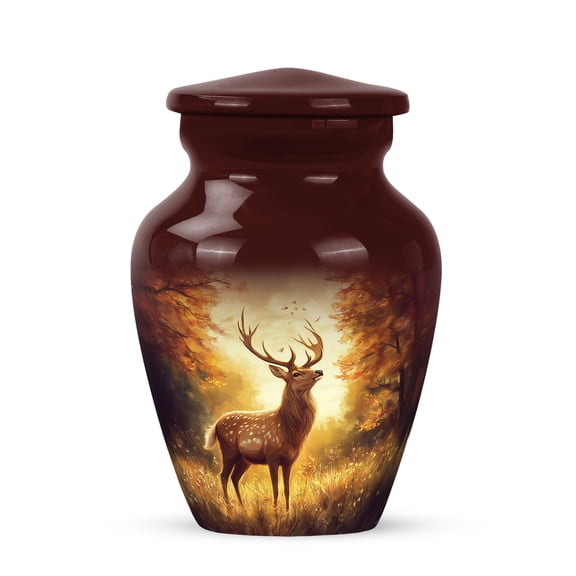 JAGASY Deer Urns for Human Ashes Adult Male - Brown Small Urn for Ashes for Women - Deer Hunting Cremation Urns - Forest Tree Decorative Tiny keepsake Urn for Mom & Dad - (3 Inch)