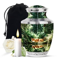 JAGASY Dog Handmade Large Urn for Ashes Adult Male, Green Urns for Human Ashes for Women, Water & Green Forest Decorative Urns for Sister, Memorial Cremation Urn for Brother, (10 Inch)