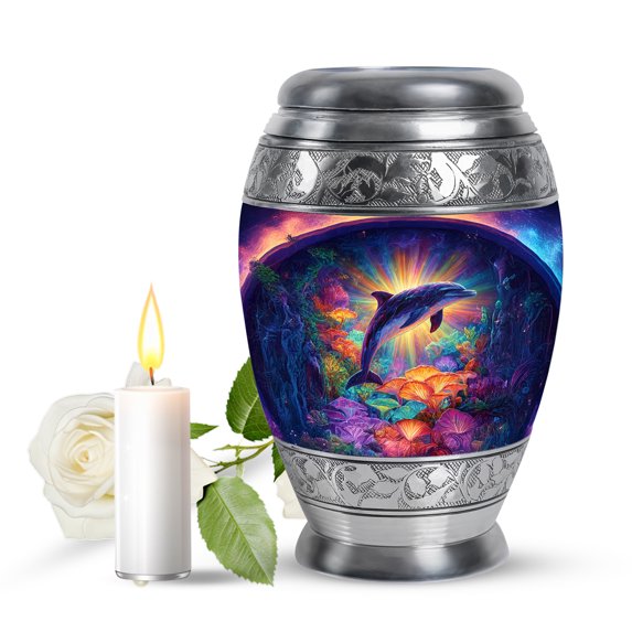 JAGASY Dolphin Funeral Small Urn for Ashes for Men, Purple Urns for Ashes Keepsake, Colorful Decorative Urns for Sister, Coral Reef Cremation Urn for Brother, (3 Inch)
