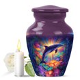 thumbnail image 1 of JAGASY Dolphin Funeral Urn for Ashes Adult Male, Purple Small Urns for Ashes Keepsake, Colorful Illustration Decorative Urns for Sister, Coral Reef Cremation Urn for Brother, (3 Inch), 1 of 7