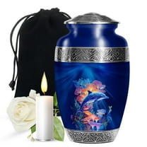 JAGASY Dolphin Memorial Urn for Ashes for Children, Blue Urns for Ashes for Women, Colorful Decorative Urns for Daughter, Large Burial Cremation Urn for Son, (10 Inch)