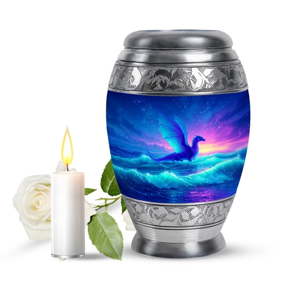 JAGASY Dragon Keepsake Small Urn for Ashes Adult Male, Blue Urns for Human Ashes, Ocean Wave & Sunset Decorative Urns for Friends, Handcrafted Cremation Urn for Boys & Girls, (3 Inch)