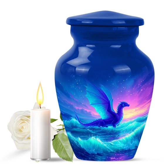 JAGASY Dragon Small Urn for Ashes Adult Male, Blue Urns for Human Ashes Keepsake, Ocean Wave & Sunset Decorative Urns for Friends, Memorial Cremation Urn for Boys & Girls, (3 Inch)
