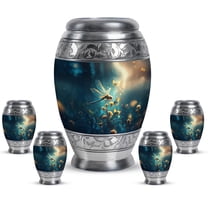 JAGASY Dragonfly Combo Urns Set of 5, Blue Large Urn for Ashes Adult Male, Butterfly Flowers Decorative Urns for Sister, Keepsake Small Cremation Urn for Brother, (1 Large, 10"; 4 Small, 3")