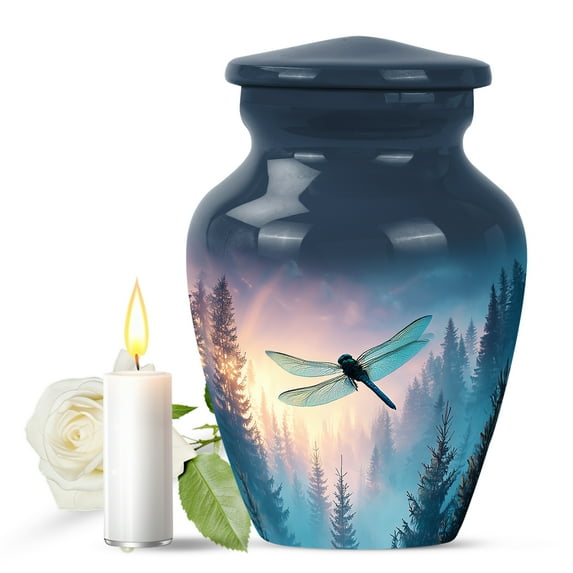 JAGASY Dragonfly Memorial Small Urn for Ashes Adult Male - Blue Tiny Urns for Human Ashes Keepsake - Sunset Tree Decorative Urns for Daughter - Pink Cremation Urn for Son - (3 Inch)
