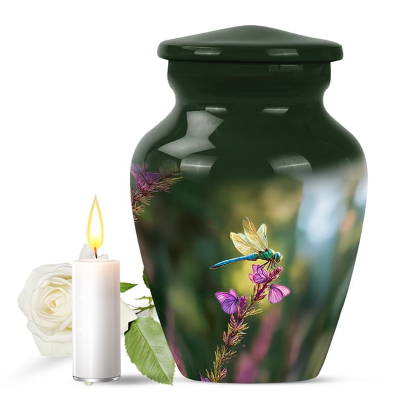 JAGASY Dragonfly Urn for Mother - Green Small Urns for Human Ashes Keepsake - Purple Butterfly Decorative Urns for Father - Flowers Cremation Urn for Parents - (3 Inch)