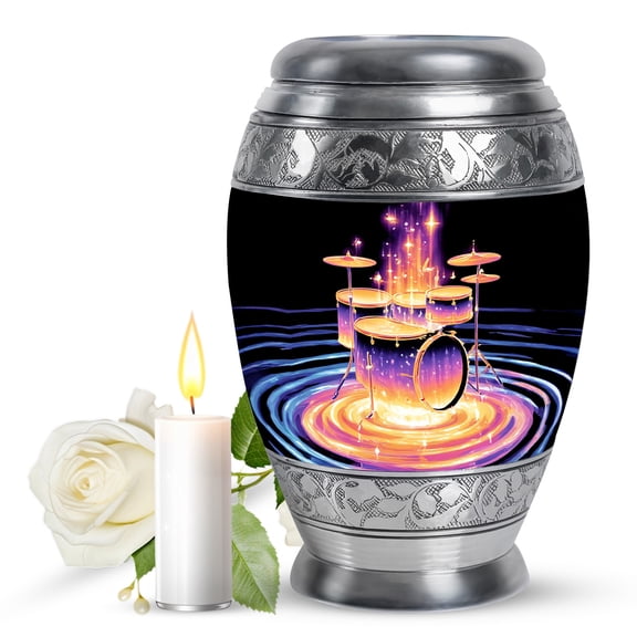 JAGASY Drum Set Memorial Urn for Ashes Adult Male, Black Large Urns for Human Ashes for Women, Vibrant Color Decorative Urns for Mom & Dad, Neon Style Funeral Cremation Urn for Companion, (10 Inch)