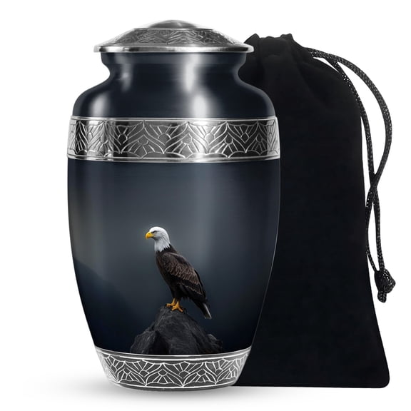 JAGASY Eagle Funeral Urns for Sister - Black Rock Large Urn for Ashes Adult Male - 200 Cubic Inch Urn for Ashes for Women - Memorial Cremation Urns for Brother - (10 Inch)