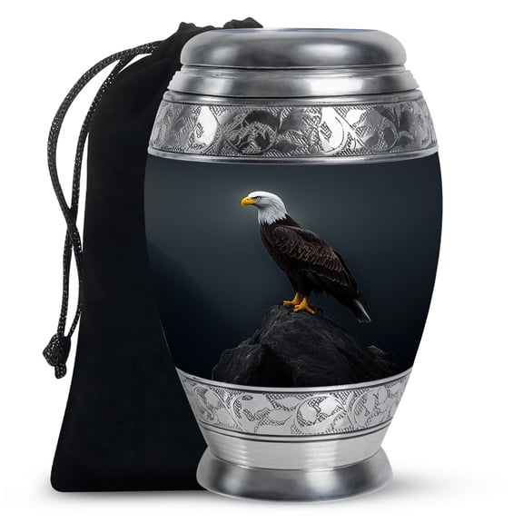 JAGASY Eagle Large Handmade Urns for Siblings - Black Urn for Ashes Adult Male - Black Rock Urn for Ashes for Women - Funeral Urns for Sister - (10 Inch)