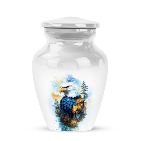 JAGASY Eagle Small Urns for Human Ashes Keepsake - White Funeral Urn for Ashes Adult Male & Female - Tree Decorative Tiny Cremation Urns for Mom & Dad - Blue Handmade Urns - (3 Inch)
