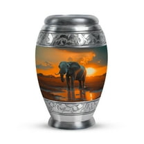 JAGASY Elephant Unique Urn for Father - Orange Small Urn for Ashes Adult Male & Female - Clouds Sunset River Decorative Urns for Mother - Keepsake Cremation Urns for Mom & Dad - (3 Inch)