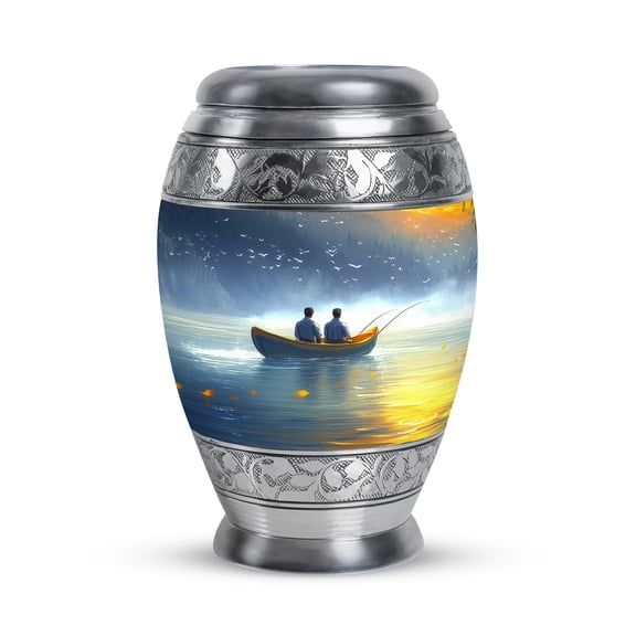 JAGASY Fishing Small Urn for Ashes for Women - Blue Mini Urns for Human Ashes Keepsake - Water Boat Birds Decorative Funeral Urns - Miniature Cremation Urn for Boy & Girl - (3 Inch)