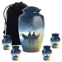 JAGASY Fishing Urns Combo of 5 - Blue Large Urn for Ashes Adult male - Water Boat Birds Decorative Urns for Human Ashes Keepsake - Small Cremation Urn for Parents - (1 Large, 10", 4 Small, 3")