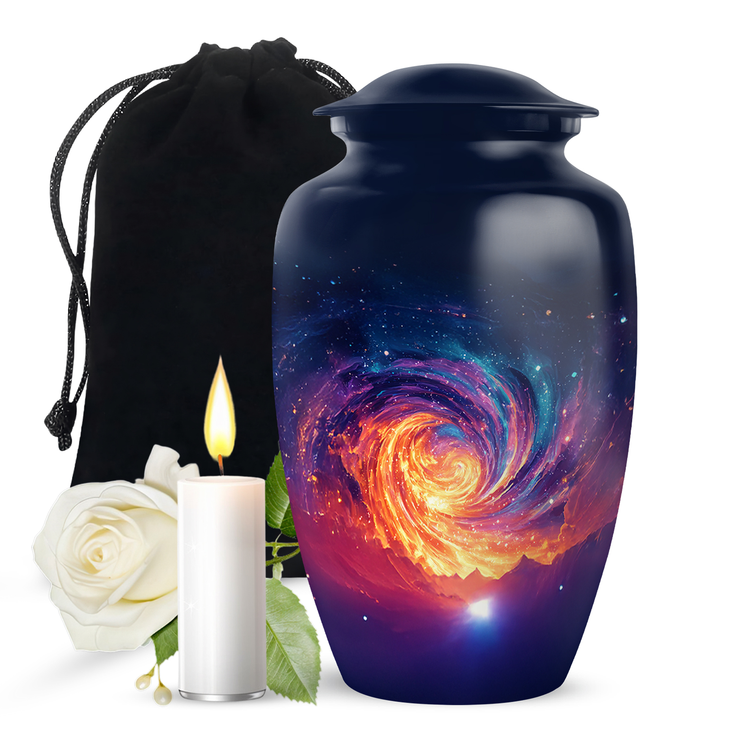 JAGASY Galaxy Urn for Ashes Adult Male, Blue Large Urns for Human Ashes for Women, Galaxy Nebula Decorative Urns for Father, Cosmic Cremation Urn for Mother, (10 Inch)
