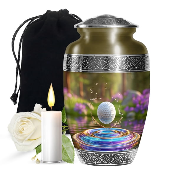 JAGASY Golf Ball Memorial Urn for Ashes Adult Male, Green Burial Urns for Ashes for Women, White Golf Ball Large Decorative Urns for Sister, Water Unique Cremation Urn for Brother, (10 Inch)