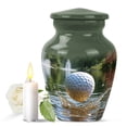thumbnail image 1 of JAGASY Golf Ball Miniature Urn for Ashes Adult Male, Green Small Urns for Ashes Keepsake, White Golf Ball Decorative Urns for Daughter, Lake Water Cremation Urn for Son, (3 Inch), 1 of 7