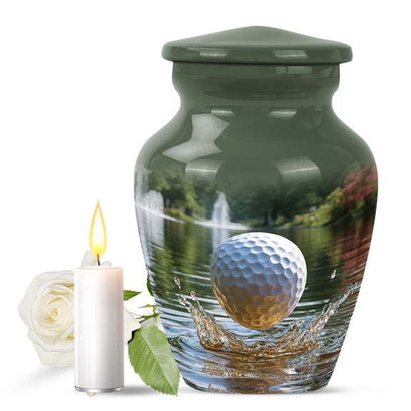 JAGASY Golf Ball Miniature Urn for Ashes Adult Male, Green Small Urns for Ashes Keepsake, White Golf Ball Decorative Urns for Daughter, Lake Water Cremation Urn for Son, (3 Inch)