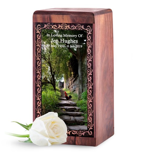 JAGASY Hen Customized Urns Human Ashes - 5 Inch Small Wooden Box - Green Small Decorative Wooden Storage Box - Tree Wood Urn for Memorial Gift - Custom Engraved Urn