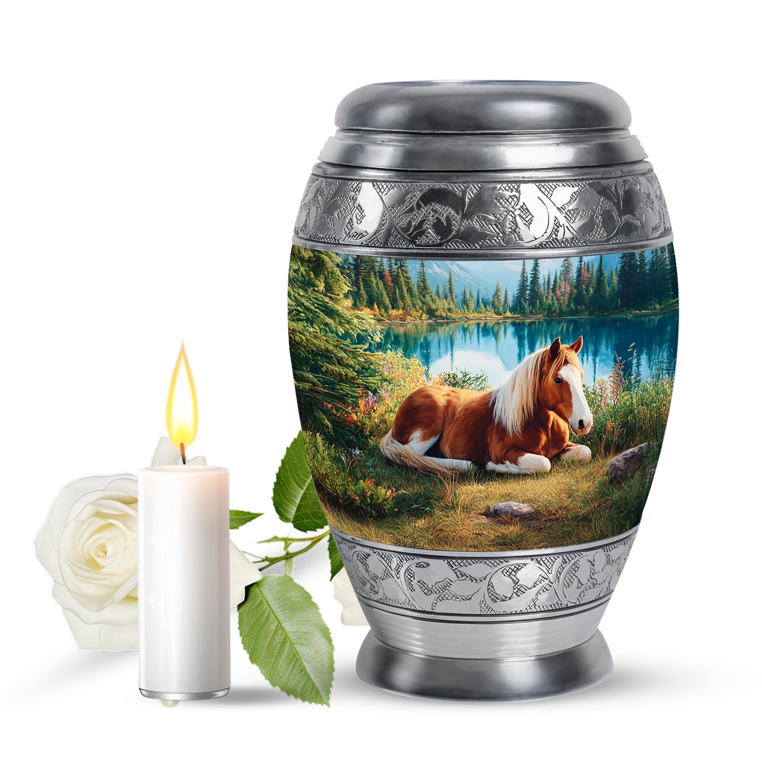 JAGASY Horse Burial Urn for Ashes Adult Male, Blue Keepsake Small Urns for Human Ashes, Mountain Trees Decorative Urns for Friends, Brown Horse Funeral Cremation Urn for Boys & Girls, (3 Inch)