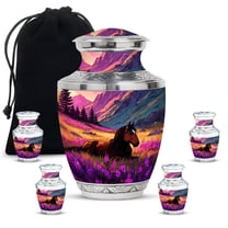 JAGASY Horse Combo Urn Set of 5, Blue Small Urns for Human Ashes Keepsake, Purple Flowers Decorative Urns for Mother, Large Mountain Cremation Urn for Father, (1 Large, 10" & 4 Small, 3")