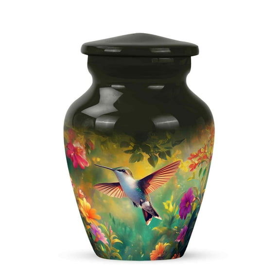 JAGASY Hummingbird Tiny Urn for Parents - Green Urn for Ashes Adult Male - Small Urns for Human Ashes Keepsake - Flowers Decorative Cremation Urns for Mom & Dad - (3 Inch)