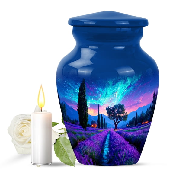 JAGASY Lavender Grass Urn for Brother and Sister - 3 Inch Little Northern Lights Urns for Ashes for Adult Men - Blue Mountain Urn for Loved Ones - Small Keepsake Sunset Urns for Cremation