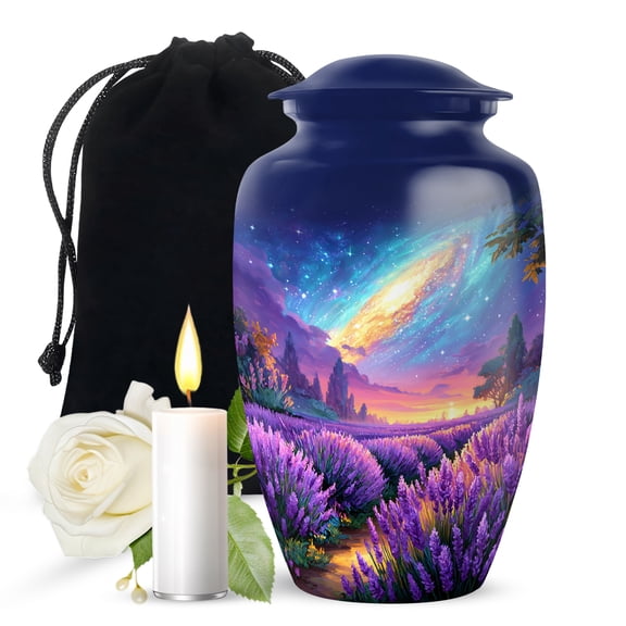 JAGASY Lavender Grass Urn for Grandmother - 10 Inch Galaxy Urns for Adult Human Ashes Men, Women - Blue Cremation Urn for Friends - Decorative Purple Urns for Mom Remembrance