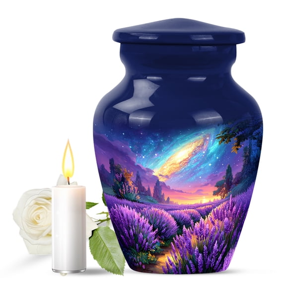 JAGASY Lavender Grass Urns for Grandparents - Decorative Galaxy Urn for Human Ashes Keepsake - Small Adult Purple Urns for Ashes Female - Miniature Blue Urn for Daughter - 3 Inch