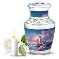 thumbnail image 1 of JAGASY Lighthouse Small Urn for Sister - Blue Urn for Ashes Adult Male - Ocean Pink Clouds Birds Decorative Urns for Human Ashes Keepsake - Flowers Cremation Urns for Brother - (3 Inch), 1 of 7