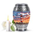 thumbnail image 1 of JAGASY Lighthouse Tiny Urn for Ashes Adult Male & Female - Blue Small Urns for Human Ashes Keepsake - Sunset Orange Yellow Clouds Decorative Urns for Sister - Mini Urn for Brother - (3 Inch), 1 of 7