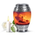 thumbnail image 1 of JAGASY Lighthouse Urn for Ashes for Women & Men - Orange Mini Urns for Human Ashes Keepsake - Sunset Orange Yellow Clouds Tree Decorative Urns for Father - Small Urn for Mother - (3 Inch), 1 of 7