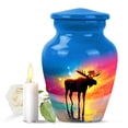 thumbnail image 1 of JAGASY Moose Urn for Ashes Adult Male, Blue Small Urns for Human Ashes keepsake, Sunset Decorative Urns for Mother, Miniature Cremation Urn for Father, (3 Inch), 1 of 7