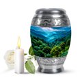 thumbnail image 1 of JAGASY Mountain Memorial Keepsake Urn for Ashes Adult Male, Sky Blue Small Urns for Human Ashes, Forest Trees Decorative Urns for Parents, Handmade Cremation Urn for Mom & Dad, (3 Inch), 1 of 7