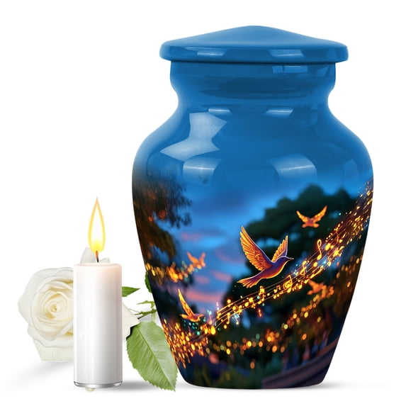 JAGASY Music Lover Urn for Ashes for Male & Female - 3 Inch Small Memorial Bird Urn for Funeral - Little Decorative Musical Notes Urns for Human Ashes Daughter - Keepsake Blue Urns for Son