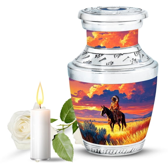 JAGASY Brave American Urn for Ashes Adult Male & Female, Blue Keepsake Urns for Human Ashes, Sunset Decorative Urn for Father, Small Cremation Urns for Mother, (3 Inch)