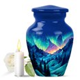 thumbnail image 1 of JAGASY Northern Lights Urn for Ashes Adult Male, Dark Blue Small Urns for Human Ashes Keepsake, Starry Sky Decorative Urns for Mother, Mountain Cremation Urn for Father, (3 Inch), 1 of 7